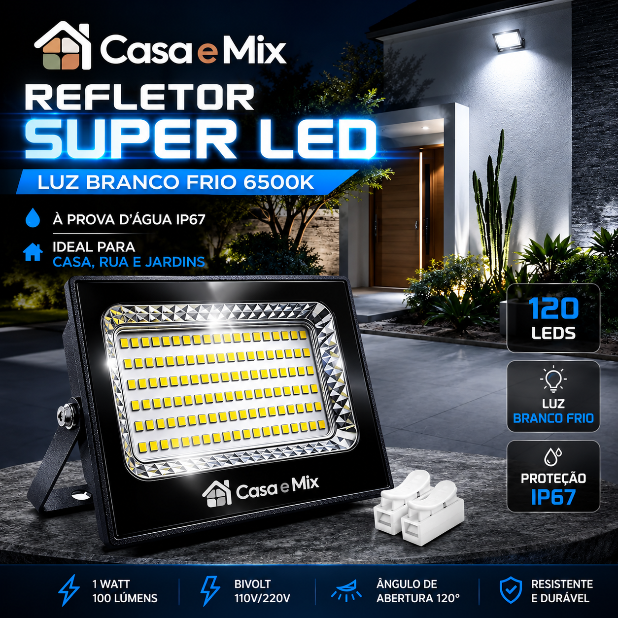 Refletor Super LED 400W IP67 Bivolt — Branco Frio 6500K à Prova d'Água — imagem 4