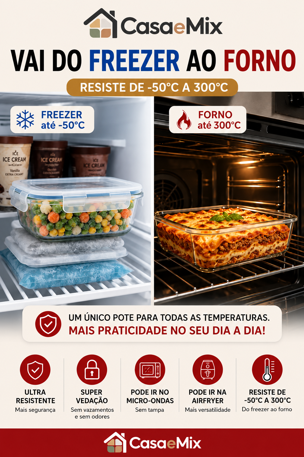 Kit Potes Herméticos de Vidro 640ml — Marmita Forno, Micro-ondas e Airfryer — imagem 4