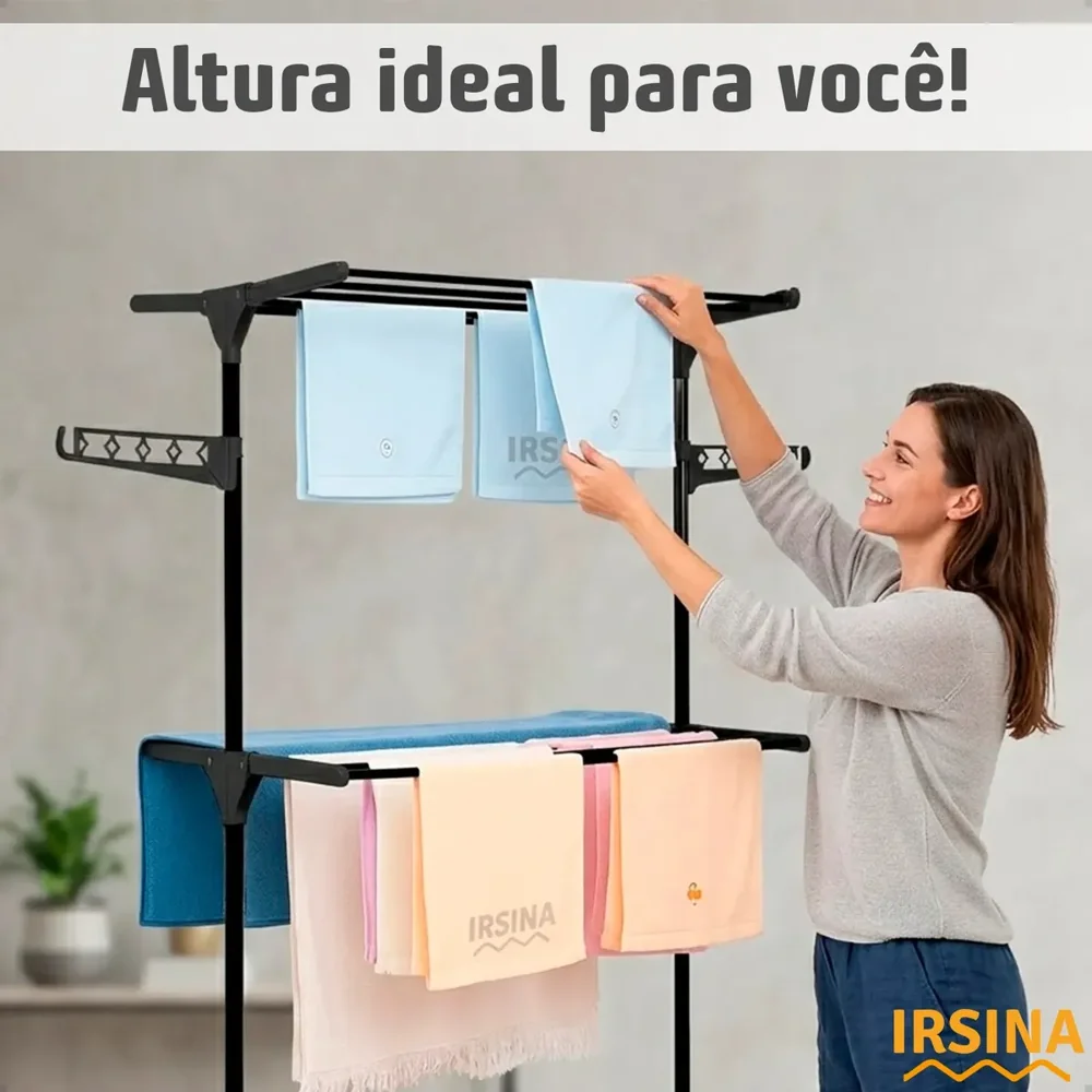 Varal de Chão Grande 3 Andares Dobrável com Rodinhas e Abas Laterais — imagem 3