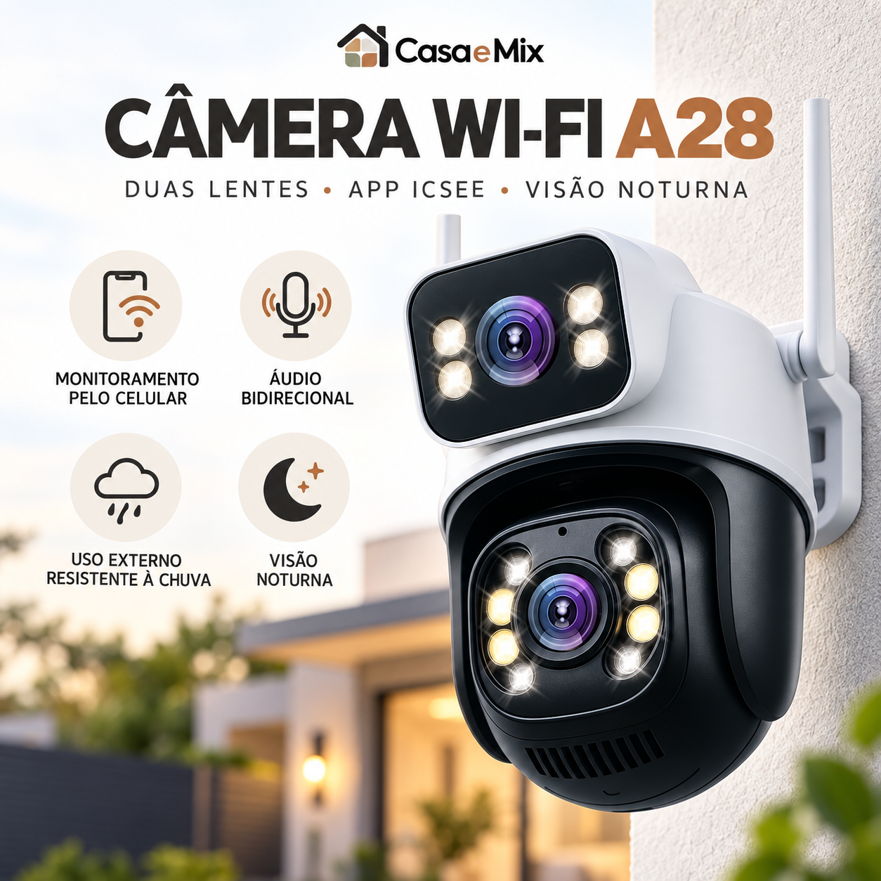 Câmera de Segurança Wi-Fi A28 4K App iCSee — Visão Noturna e Som — imagem 2