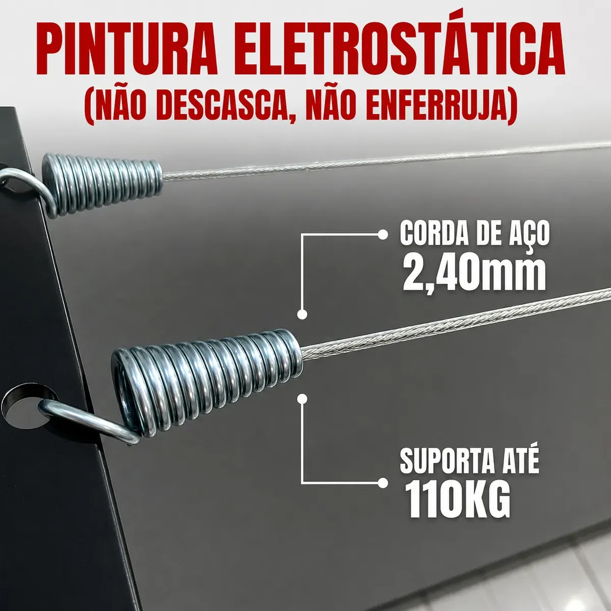 Varal de Muro e Parede Articulado Reforçado Retrátil — Aço 3 mm, Corda de Aço 110 kg — imagem 4