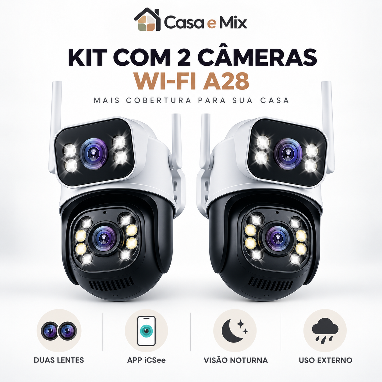 Câmera de Segurança Wi-Fi A28 4K App iCSee — Visão Noturna e Som — imagem 4