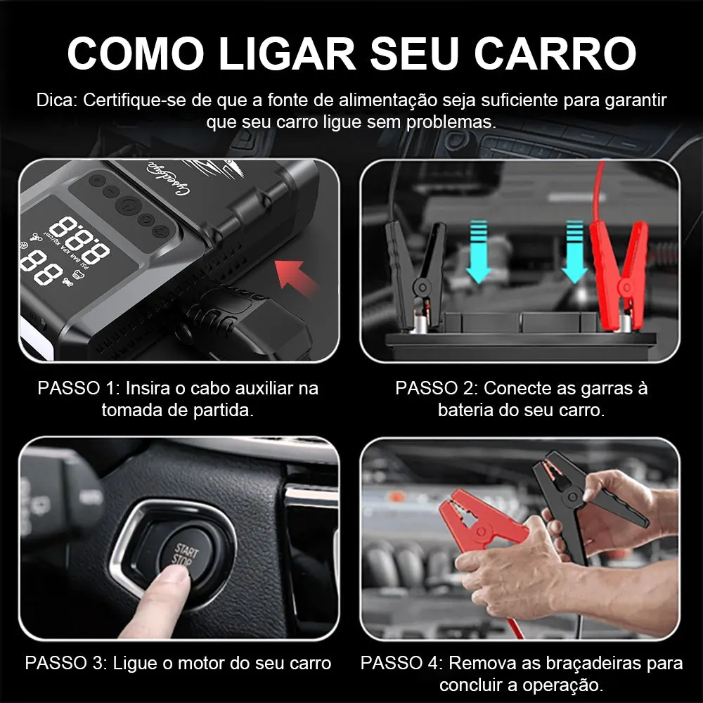 Auxiliar de Partida 4 em 1 com Compressor de Ar 150 PSI, Power Bank e Lanterna SOS — imagem 4