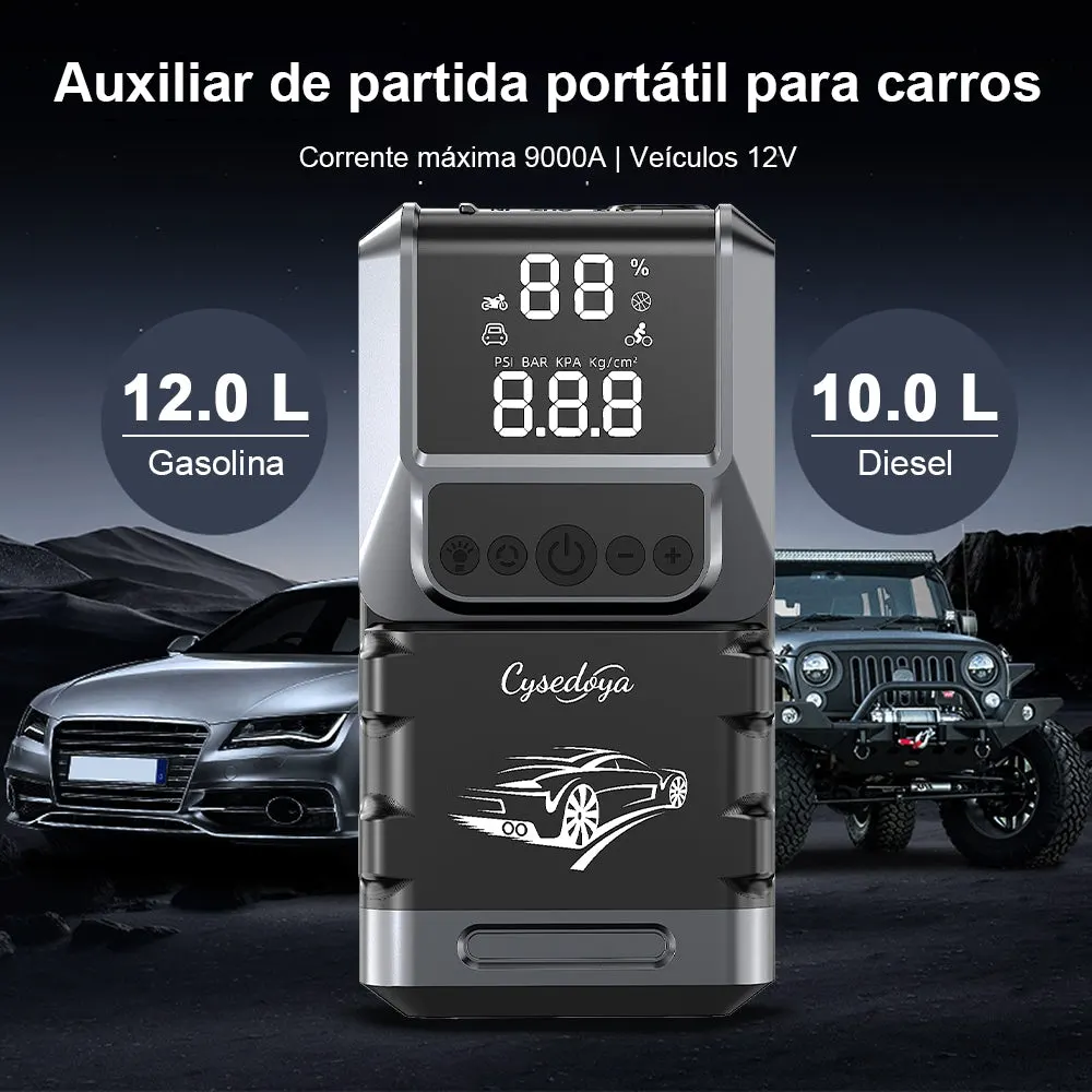 Auxiliar de Partida 4 em 1 com Compressor de Ar 150 PSI, Power Bank e Lanterna SOS — imagem 2