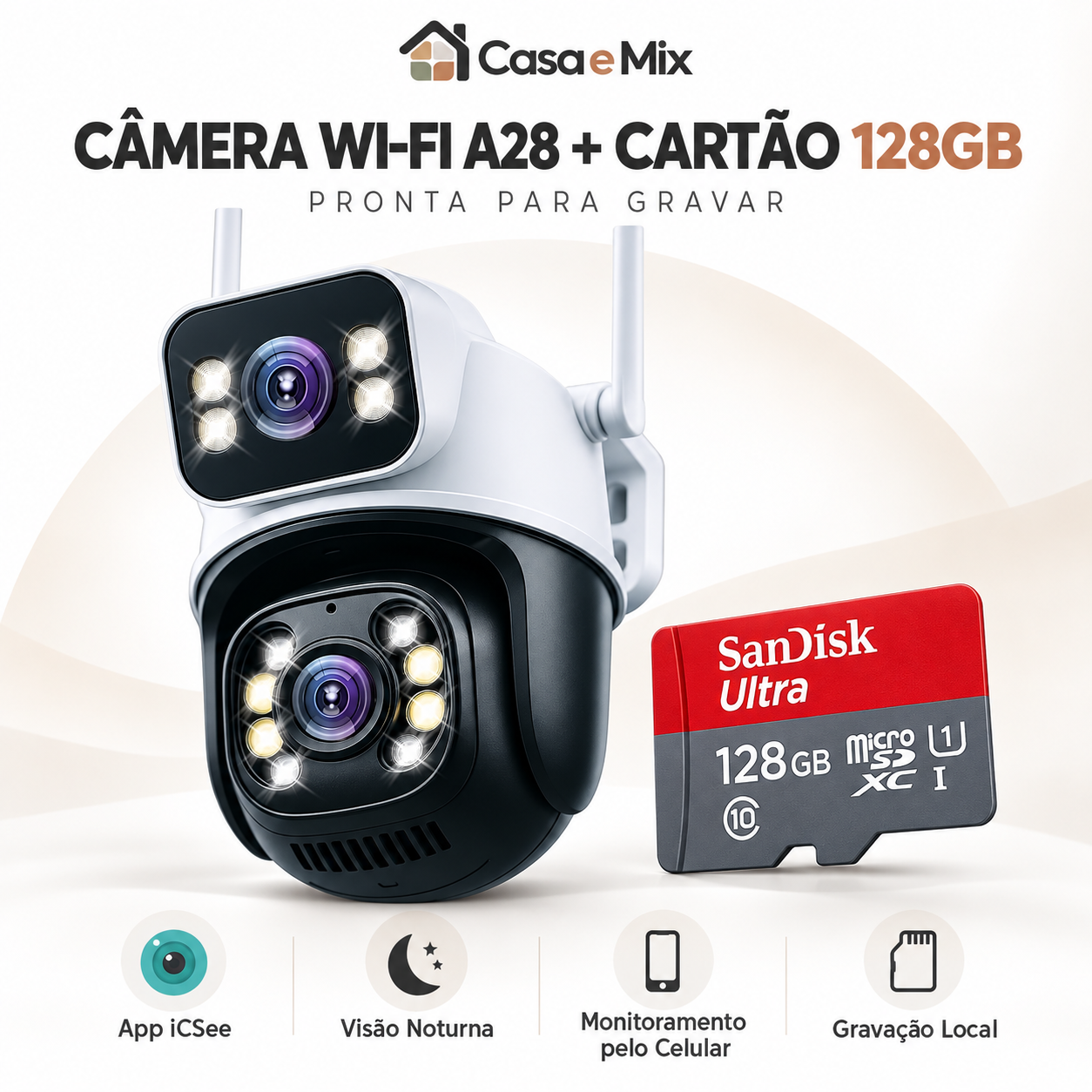 Câmera de Segurança Wi-Fi A28 4K App iCSee — Visão Noturna e Som — imagem 3